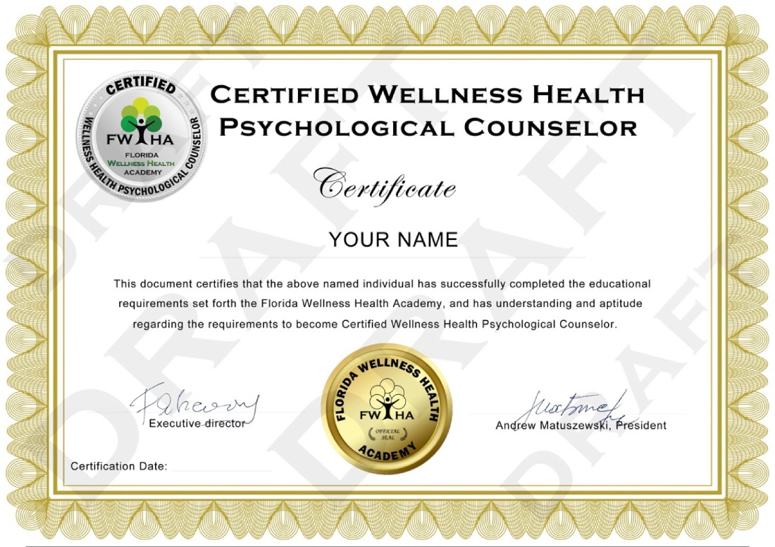 Certified Wellness Health Psychological Counselor Certificate