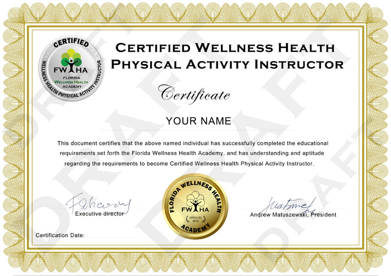 Certified Wellness Health Physical Activity Instructor Certificate