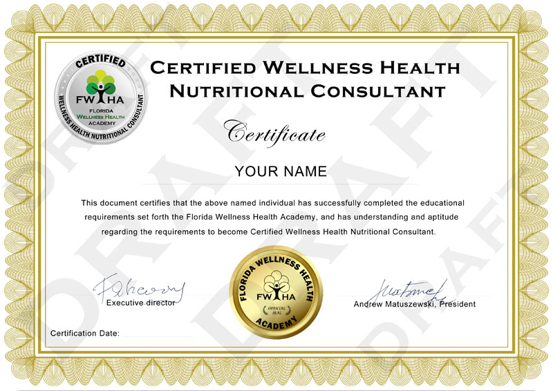 Certified Wellness Health Nutritional Consultant Certificate