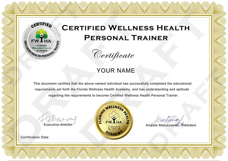 Certified Wellness Health Personal Trainer Certificate